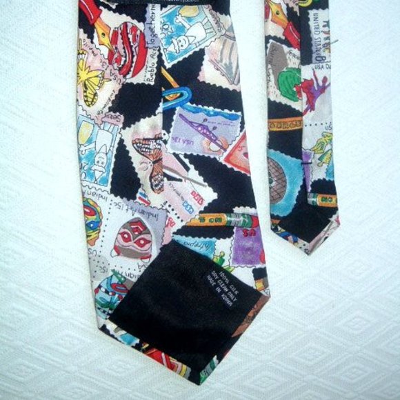 NICOLE MILLER postage stamp Ltd ED love 100% SILK TIE solar energy - Picture 5 of 5